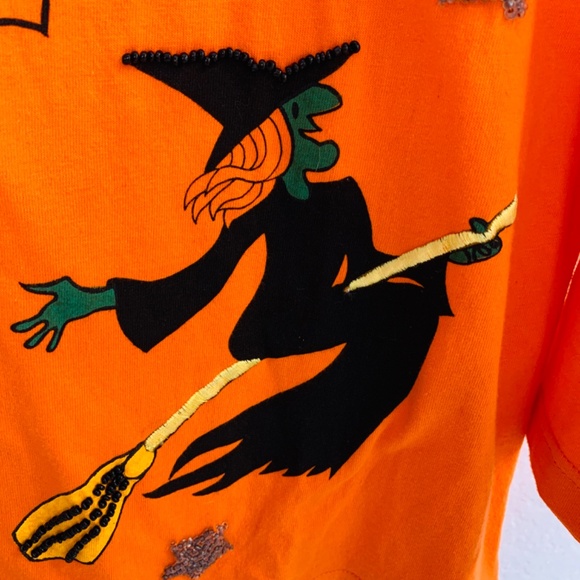 Vintage Halloween Shirt Medium Orange Spider Web Ghost Witch Black Cat Pumpkin - Picture 11 of 16